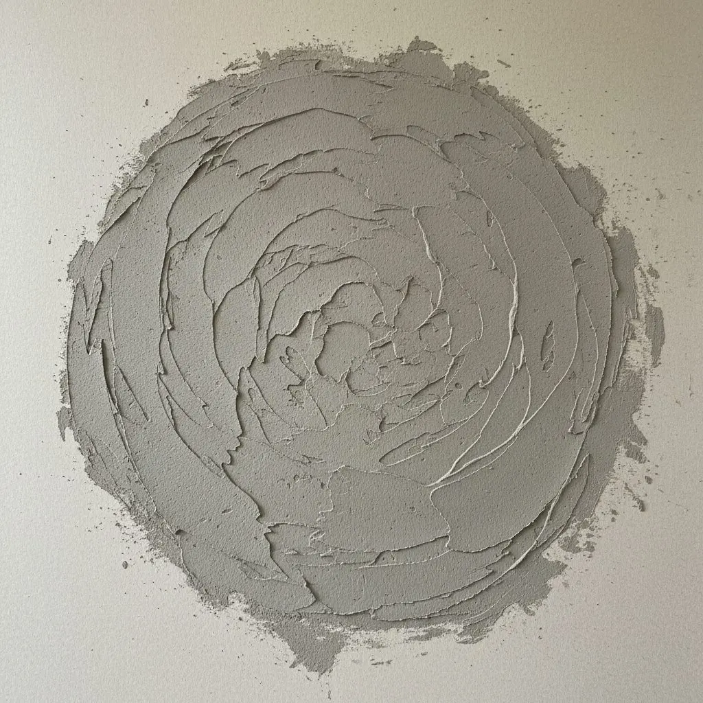 A close view of a compound patch sanded and feathered into the board around it, the sanding pattern just visible under raking light. Fills the whole frame.