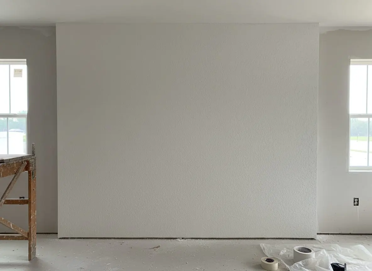 A finished and primed wall with an even orange peel across the whole face